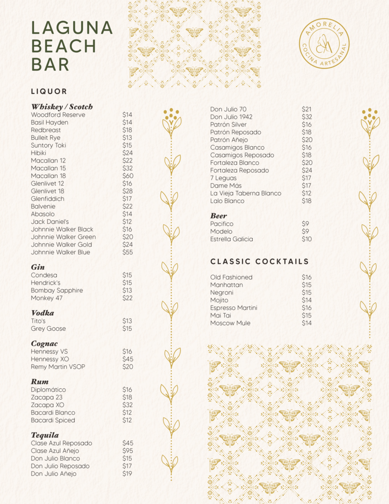 Spirits Menu Amorelia