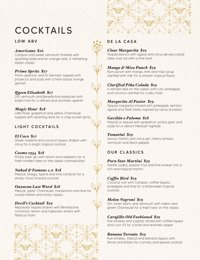 Spirits Menu Amorelia