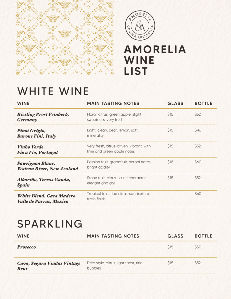 Wine Menu Amorelia