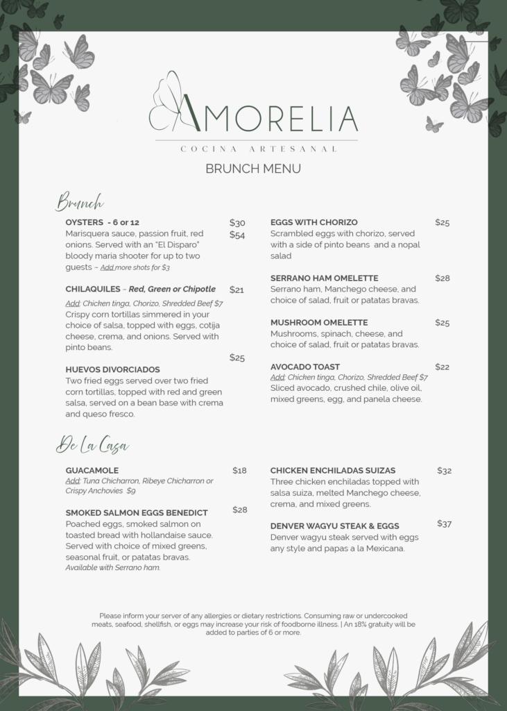 Brunch Menu Amorelia