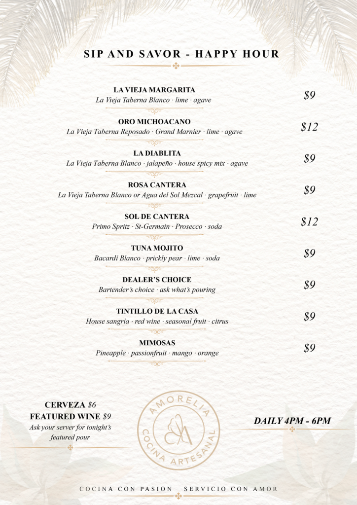 Happy Hour Menu Amorelia